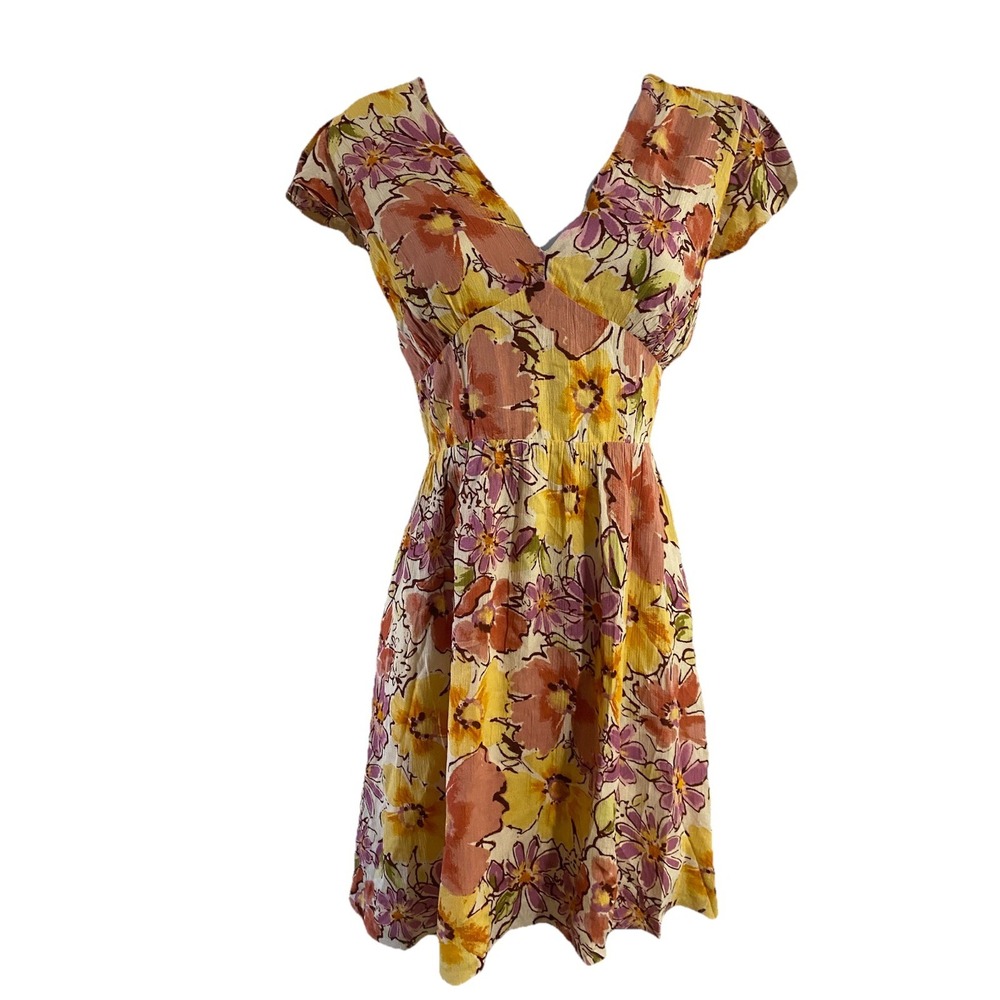 Sage The Label Floral Tie Back Mini Dress Yellow Multi Size Small NWT